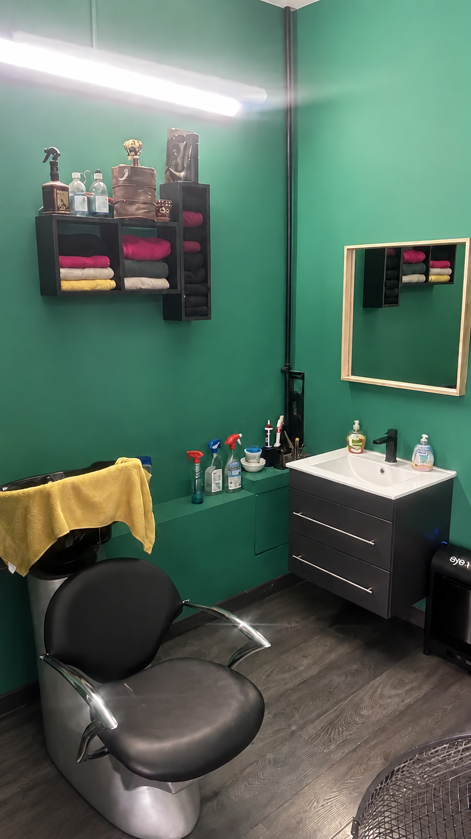 Coin coiffure vert du salon